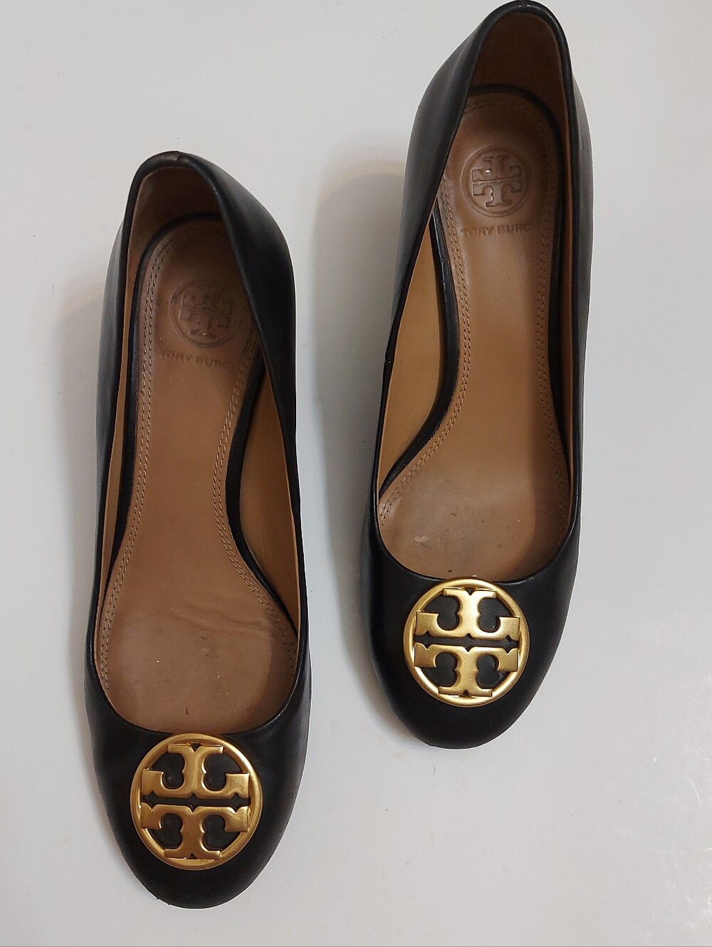 Tory Burch Black Leather Logo Ballet Flats Size 6